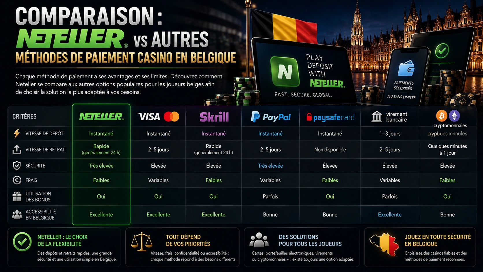 Comparaison : Neteller vs Autres Méthodes de Paiement Casino en Belgique